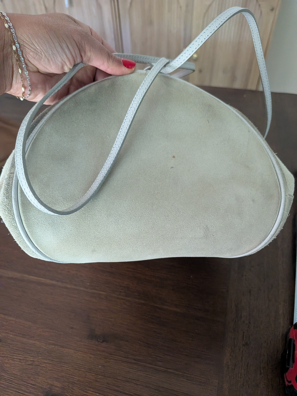 Beige Suede Drawstring Backpack - Picture 7 of 7